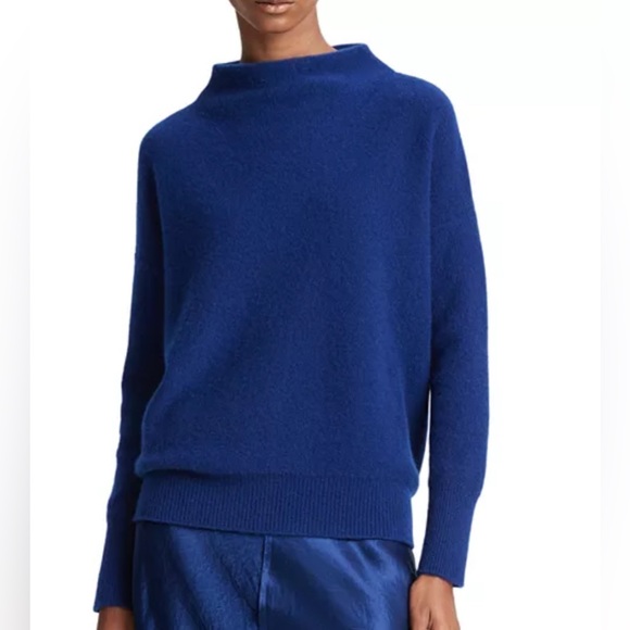 Vince Plush Boiled Cashmere Funnel Neck Sweater Caspian Blue Pullover Size Small - Picture 1 of 12